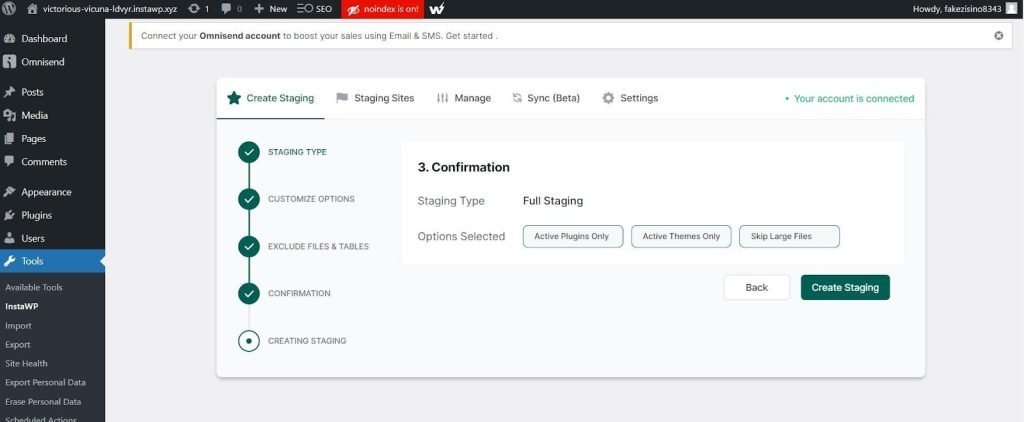 WordPress staging,create a staging site