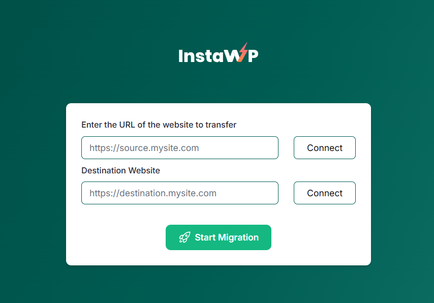 First Screen - InstaWP’s WordPress site Migration tool