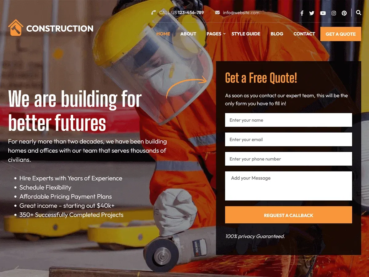 Lead-Optimized Construction Builders WordPress Theme