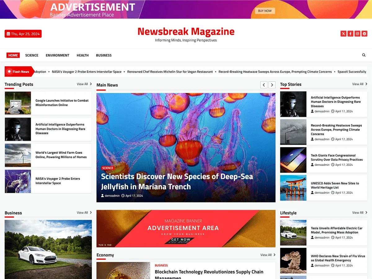 Newsbreak Magazine - Extensive Magazine Template For WordPress