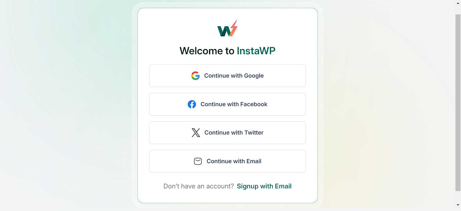 InstaWP Choose the signup Method